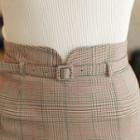High-waist Glen-plaid Mini Skirt With Belt