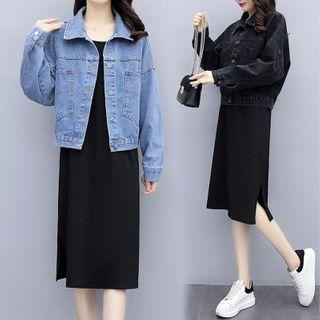Rhinestone Lettering Denim Jacket