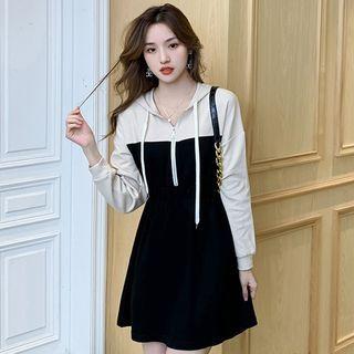 Hooded Two-tone A-line Dress