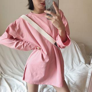 Plain Long-sleeve T-shirt Pink - One Size