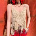 Crochet-knit Tank Top Off-white - One Size
