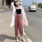 Long Chiffon Top / Elastic-waist Harem Pants / Shirred Front Bandeau