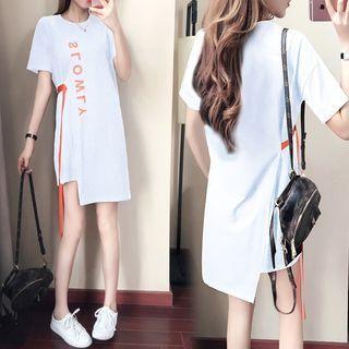 Short-sleeve Lettering Print A-line Mini T-shirt Dress