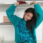 Crew-neck Letter Sweater Emerald - One Size