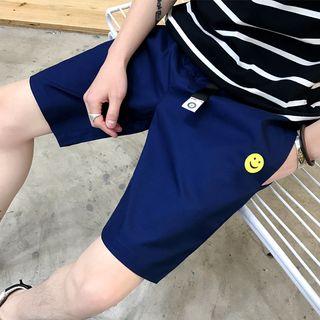 Smiley Face Embroidered Drawstring Shorts