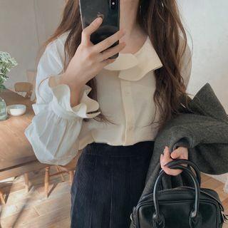 Ruffle Trim Blouse / High-waist Mini A-line Skirt