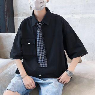 Short-sleeve Shirt With Check Tie