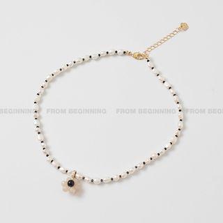 Flower Pendant Pearl Necklace Ivory - One Size