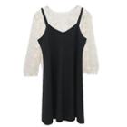 Lace 3/4-sleeve Top / V-neck Spaghetti Strap Dress