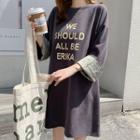 Long-sleeve Lettering Midi Knit Dress
