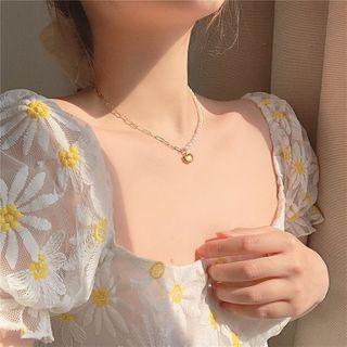 Heart Necklace Gold & White - One Size