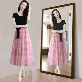 Mock Two-piece A-line Midi Dress