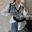 V-neck Zebra Print Cropped Sweater Vest / Plain Shirt