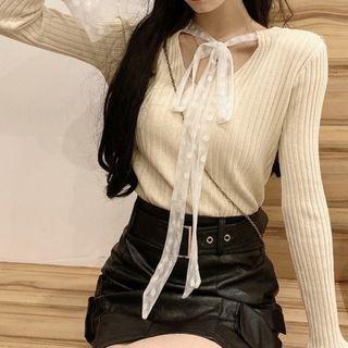 Lace Tie Neck Sweater