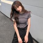 Short-sleeve Contrast Stitching Cropped T-shirt
