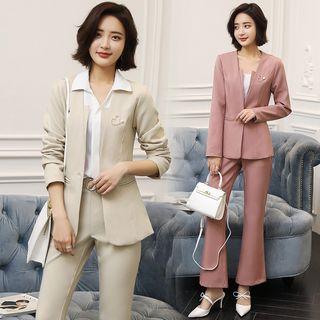 Set: Button Blazer + Boot-cut Pants