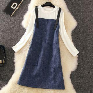 Set: Long-sleeve T-shirt + Denim Jumper Dress