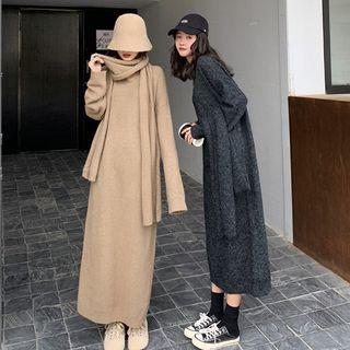 Maxi A-line Sweater Dress / Scarf
