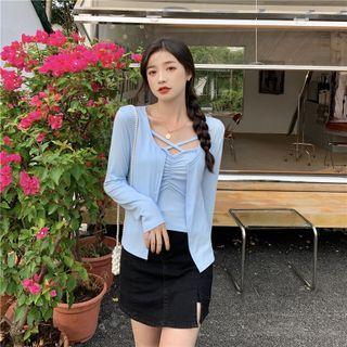 Set: Strappy Camisole Top + Crop Cardigan