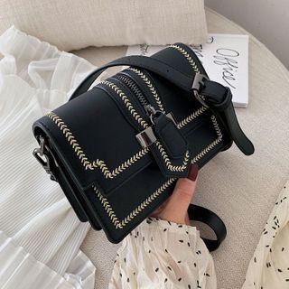 Embroidered Trim Buckled Crossbody Bag