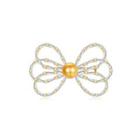 Simple Temperament Plated Gold Ribbon Champagne Imitation Pearl Brooch With Cubic Zirconia Golden - One Size