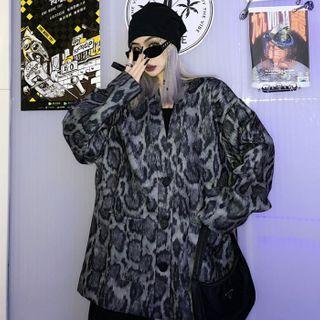 Leopard Print Jacket Gray - One Size