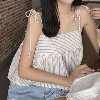 Striped Shoulder-tie Top As Shown In Figure - One Size