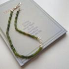 Sterling Silver Faux Pearl Necklace Green & White - One Size