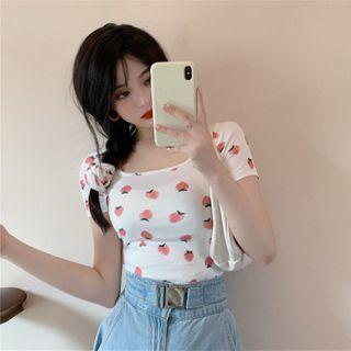 Short Sleeve Strawberry Print Cropped T-shirt
