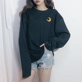 Long-sleeve Crescent Moon Embroidered T-shirt