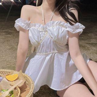 Cap-sleeve Ruffed Top White - One Size