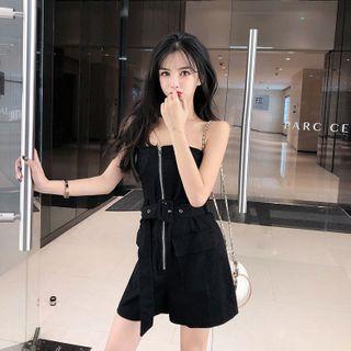 Strapless Front-zip Playsuit