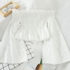 Off-shoulder Smocked Cropped Blouse White - One Size