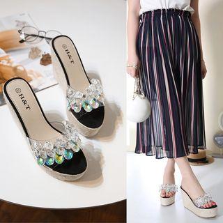 Rhinestone Espadrilles Wedge Slide Sandals