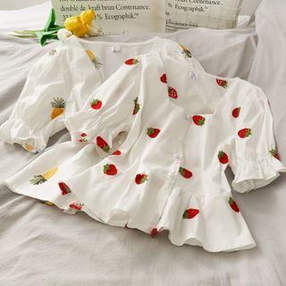 Square-neck Embroidered Crop Blouse