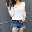 Long Sleeve Round-neck Slim-fit Cotton T-shirt