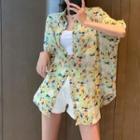 Short-sleeve Floral Print Hawaiian Shirt Green - One Size
