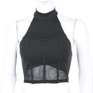 Mesh Panel Halter-neck Crop Top