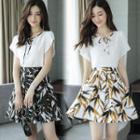 Set: Short-sleeve Top + Floral Mini A-line Skirt