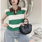 Striped Padded-shoulder Polo Shirt