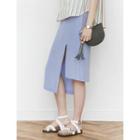 Slit-front Asymmetric-hem Skirt
