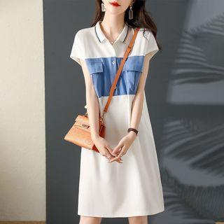 Short-sleeve Panel Shirt Dress