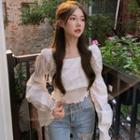 Square-neck Long-sleeve Slim-fit Blouse - 2 Colors