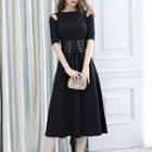 Short-sleeve Lace-up Cutout Dress