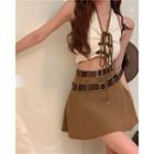 V-neck Tank Top / High Waist Mini A-line Skirt