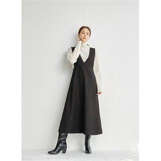 V-neck Jumper Dress Black - One Size