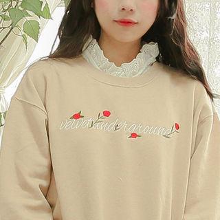 Flower Text Embroidered Sweatshirt
