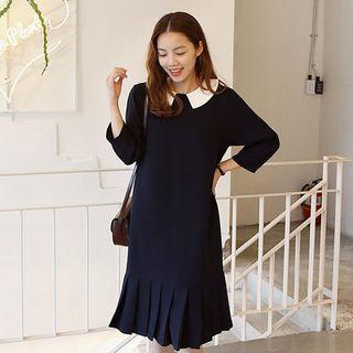 Peter-pan Collar Pleated-hem Shift Dress