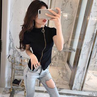 Short-sleeve Asymmetric Zip T-shirt