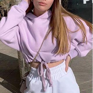 Long Sleeve Drawstring Crop Sweatshirt